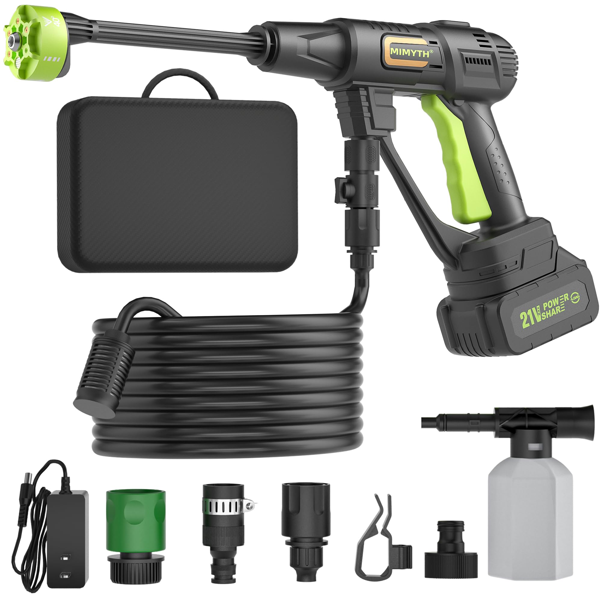 MIMYTH Cordless Pressure Washer with foam pot and 23FT hose