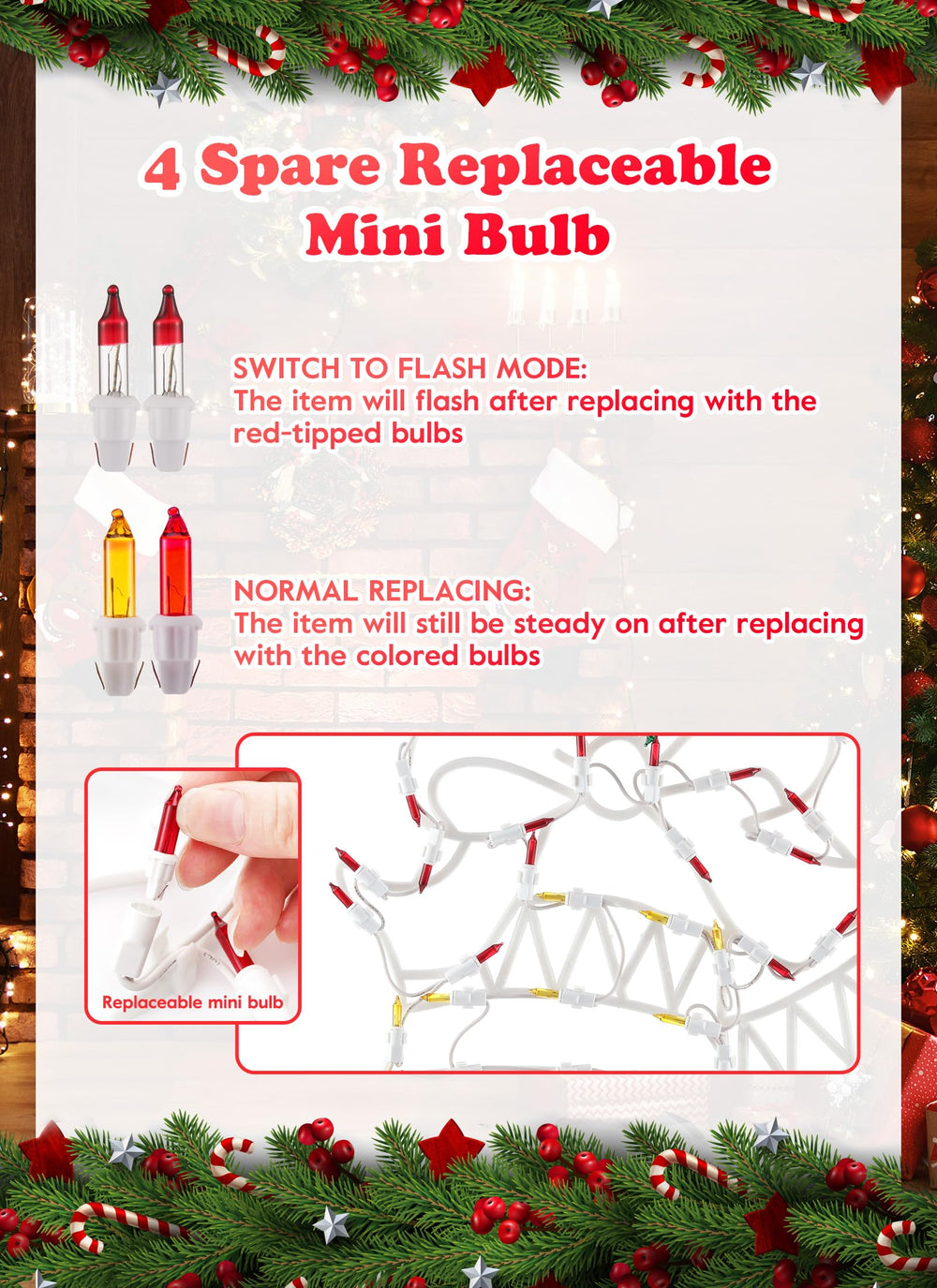 Minetom Christmas Window Lights 4 Pack featuring candy cane design