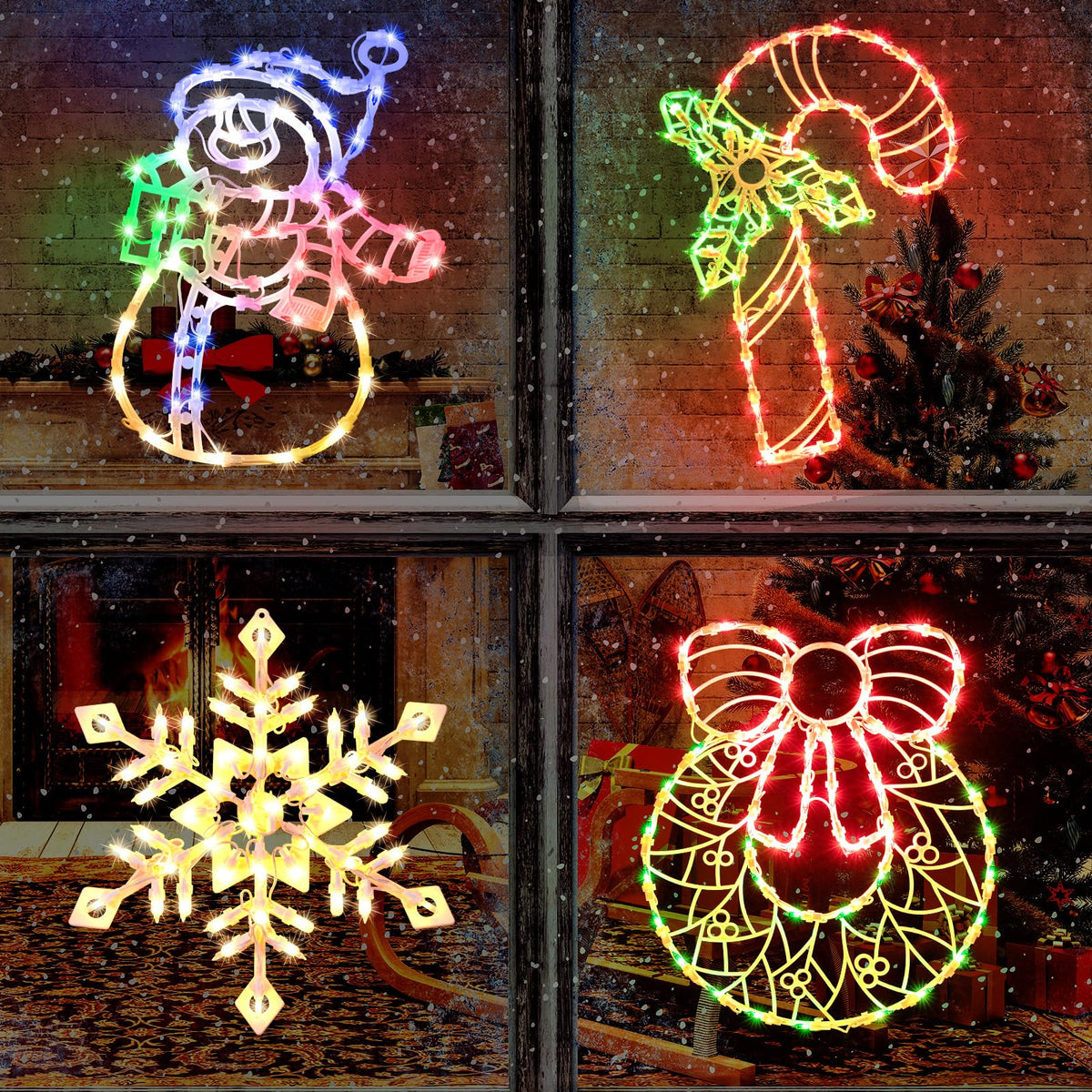 Minetom Christmas Window Lights 4 Pack featuring wreath design