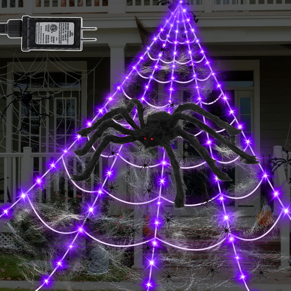 Minewish Spider Web Lights Halloween decoration with purple LED lights