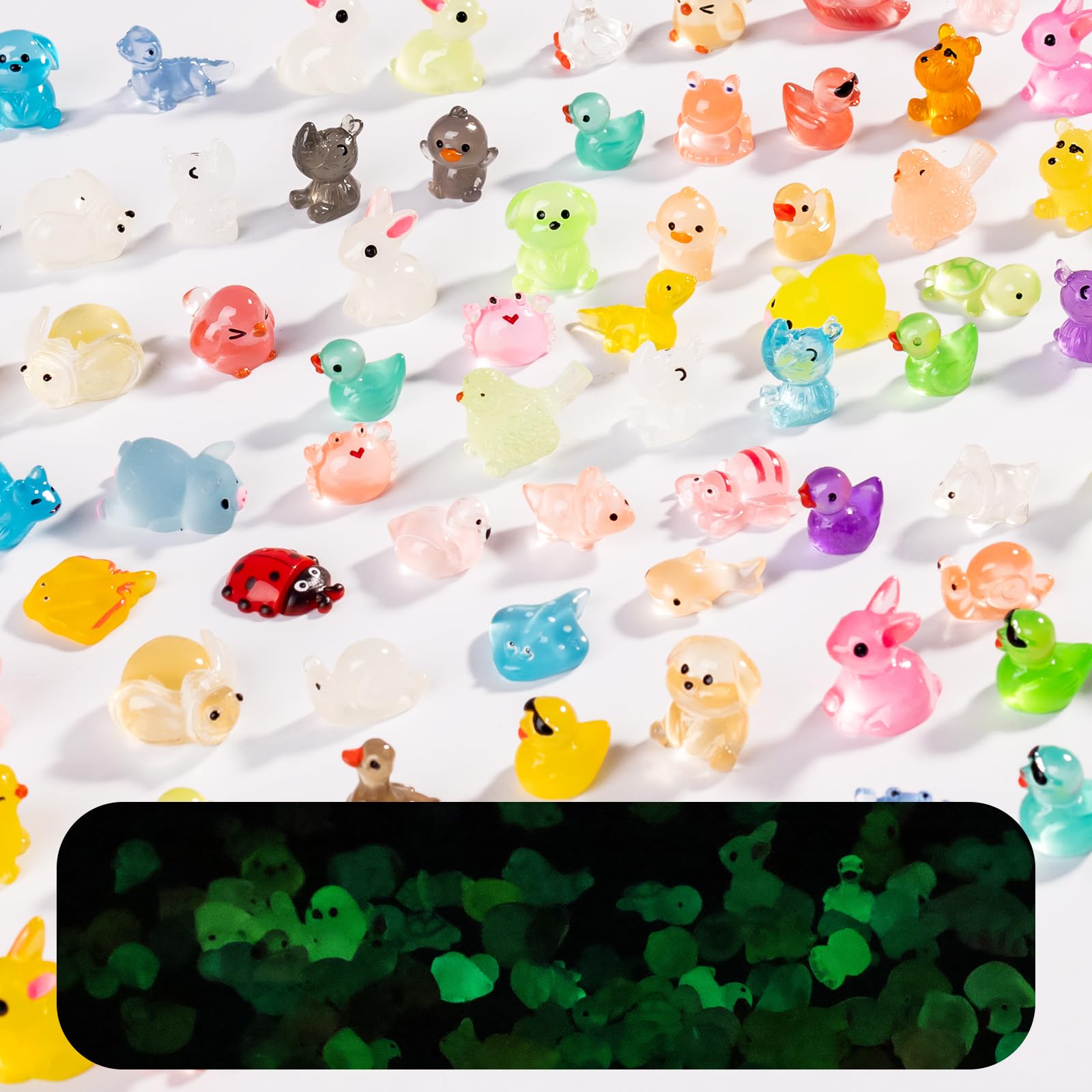 Mini resin animal figurines on a craft table