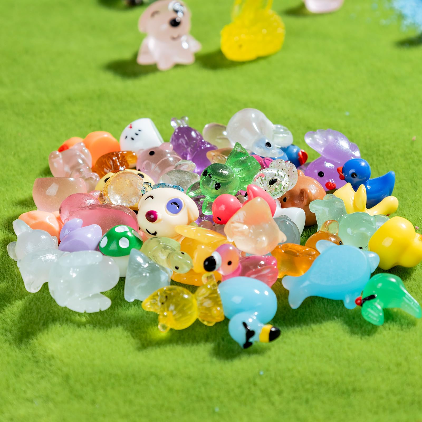 Mini resin animals arranged for crafting projects