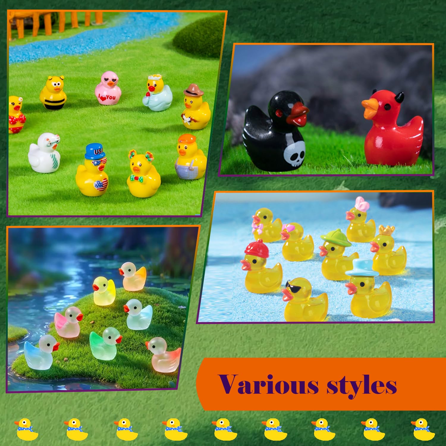 Mini resin ducks displayed in a fairy garden setting