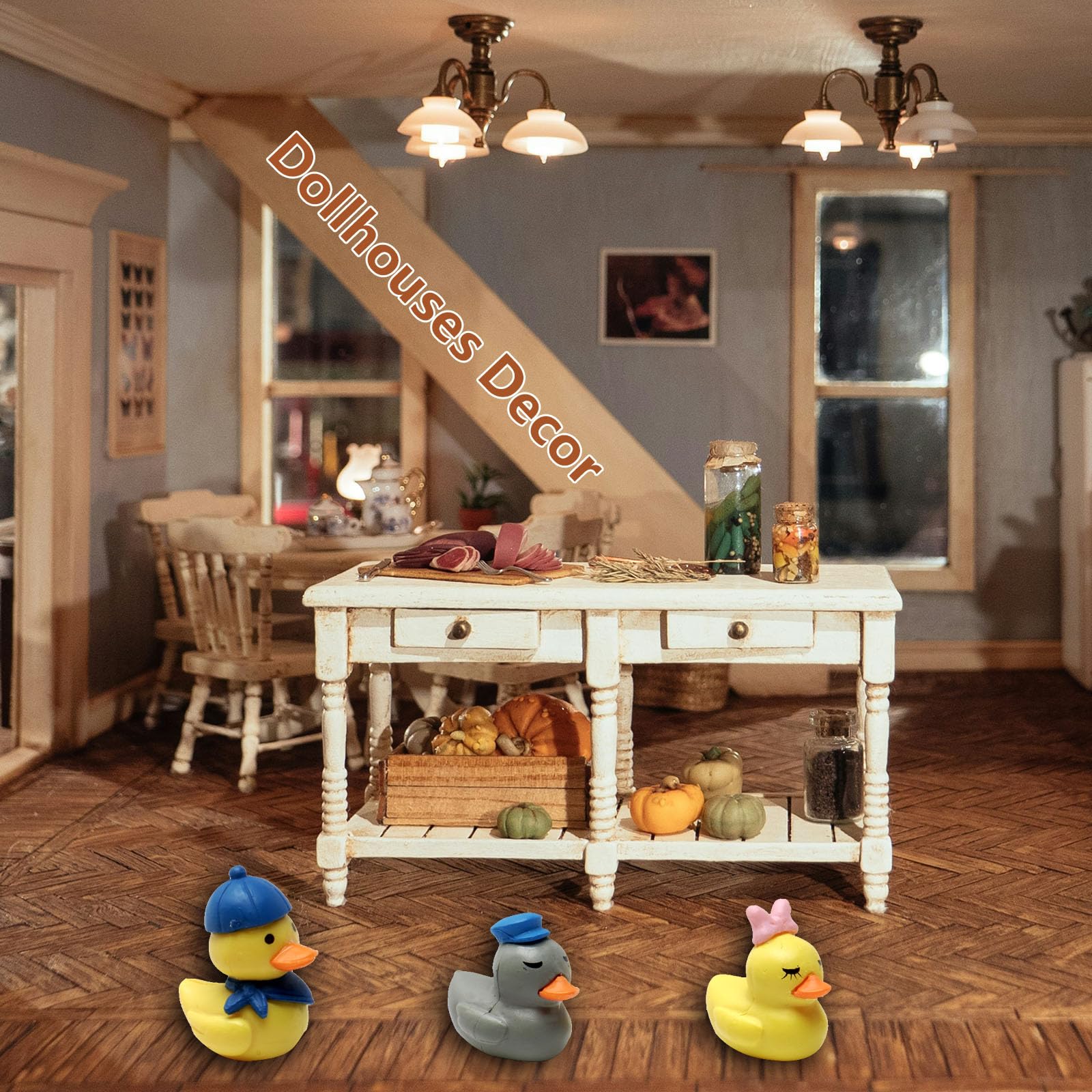 Mini resin ducks used in a garden setting