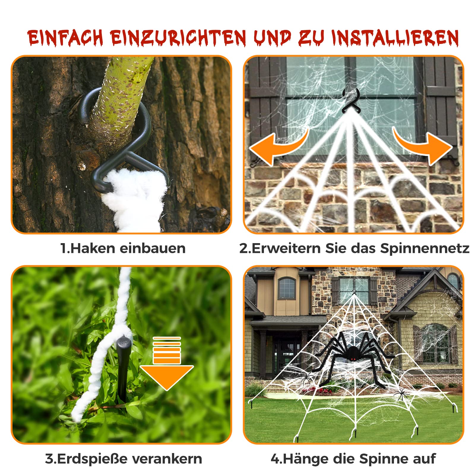 Mini spiders included in the BOSONER Halloween spider web set