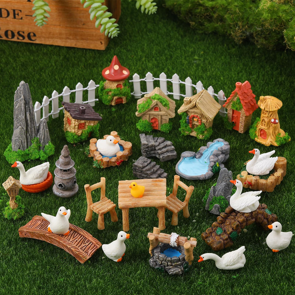 Miniature resin ducks and geese from the fairy garden set