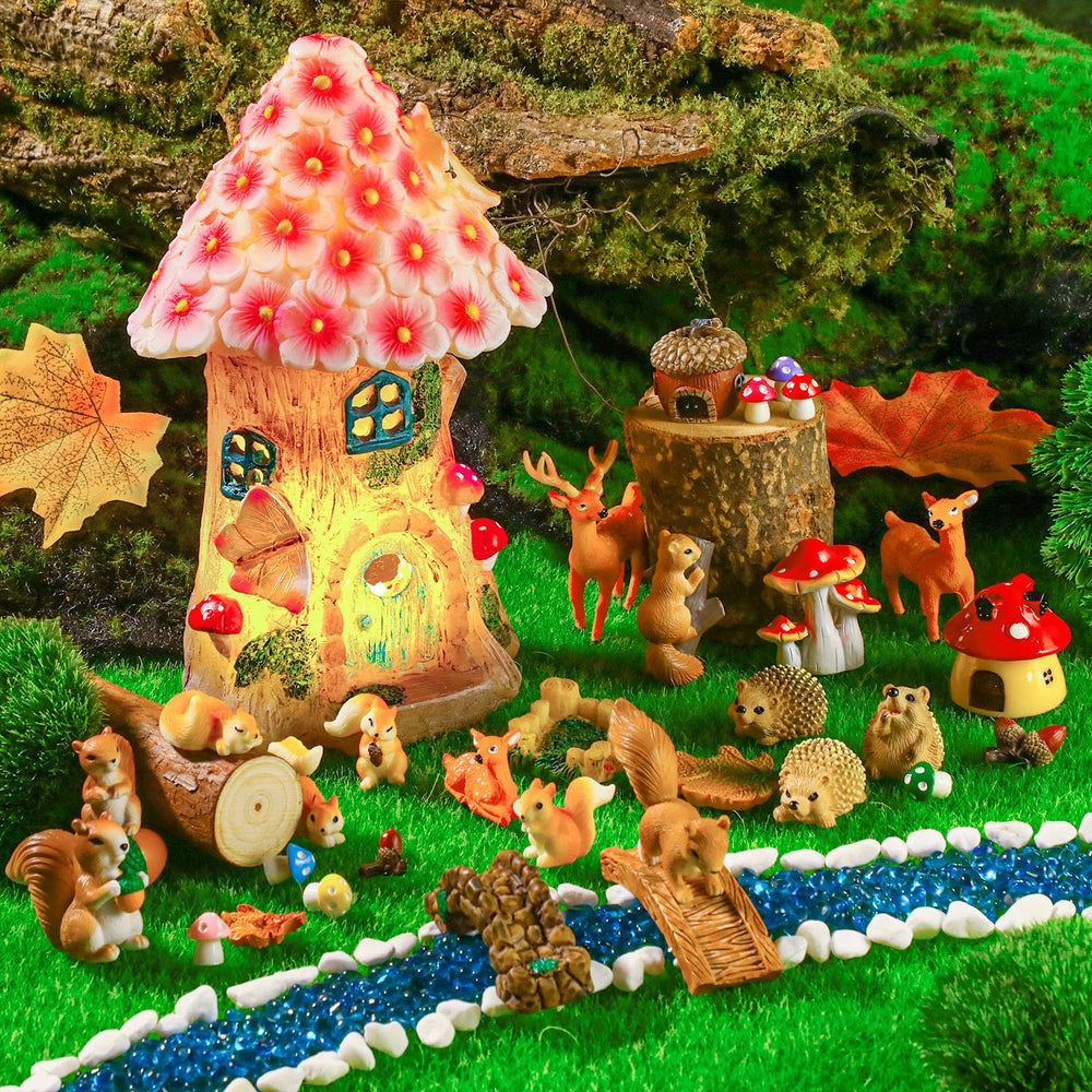 Miniature squirrel figurine with colourful mushrooms