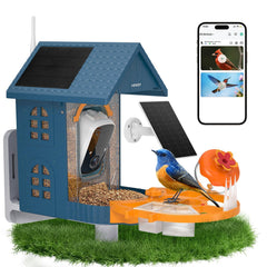 Minikey Smart Bird Feeder Camera front view in blue