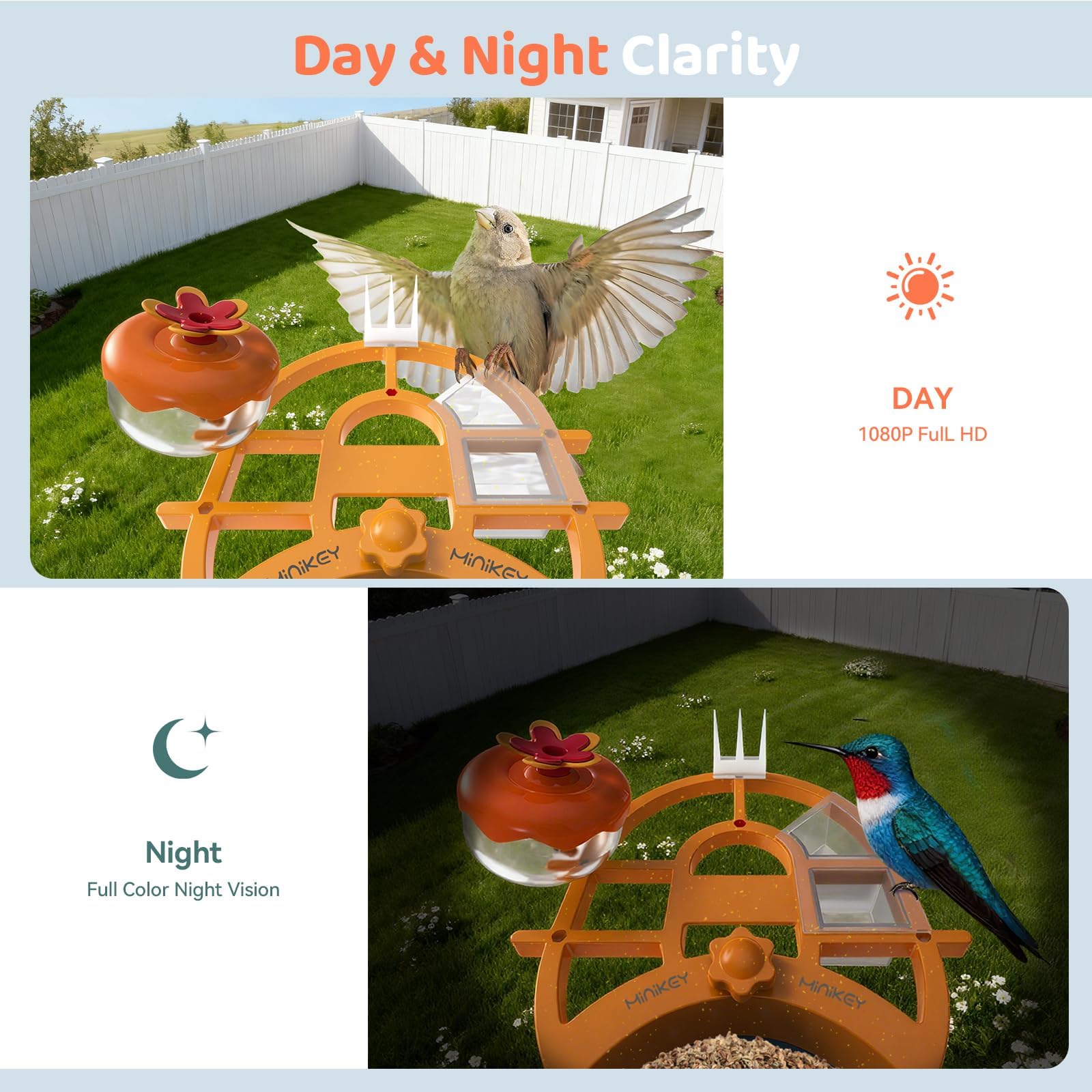 Minikey Smart Bird Feeder camera with 160° wide-angle lens