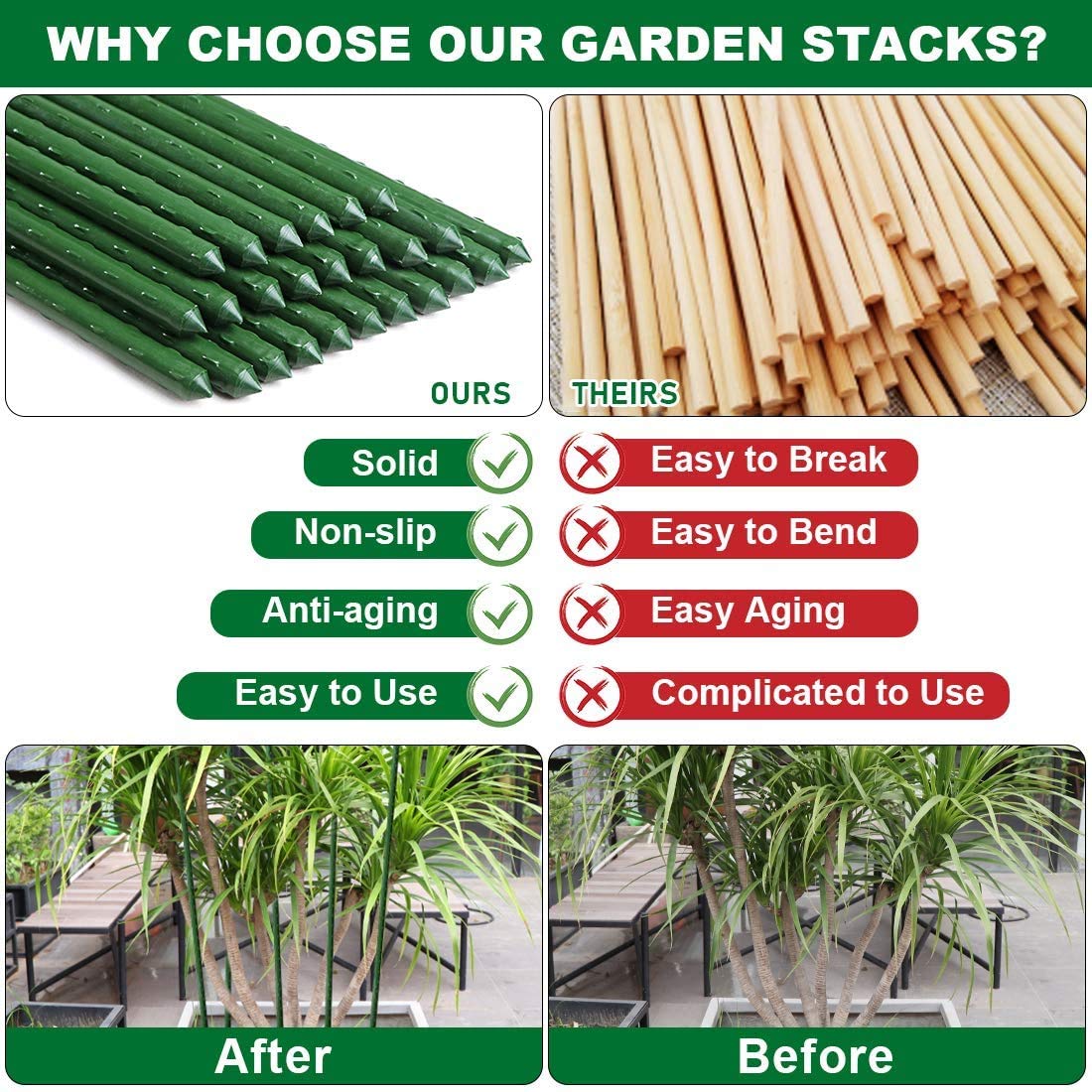 Mininfa Steel Stakes green colour showing rustproof coating