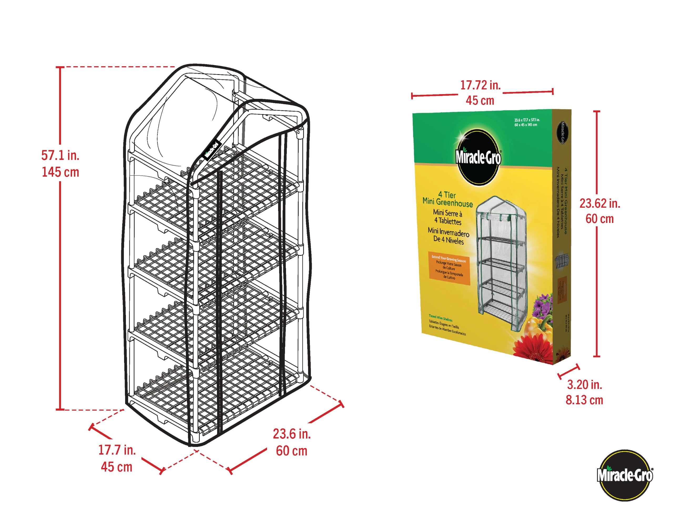 Miracle-Gro 4-Tier Greenhouse side view with shelves
