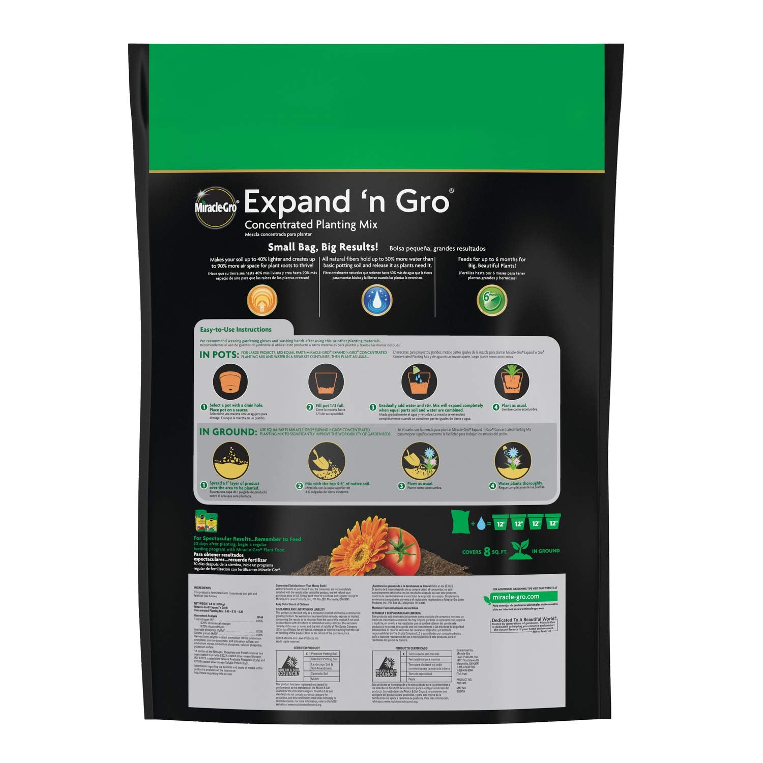 Miracle-Gro Expand 'N Gro planting mix used in a garden bed