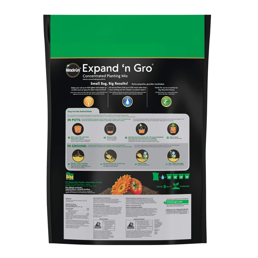 Miracle-Gro Expand 'N Gro planting mix used in a garden bed