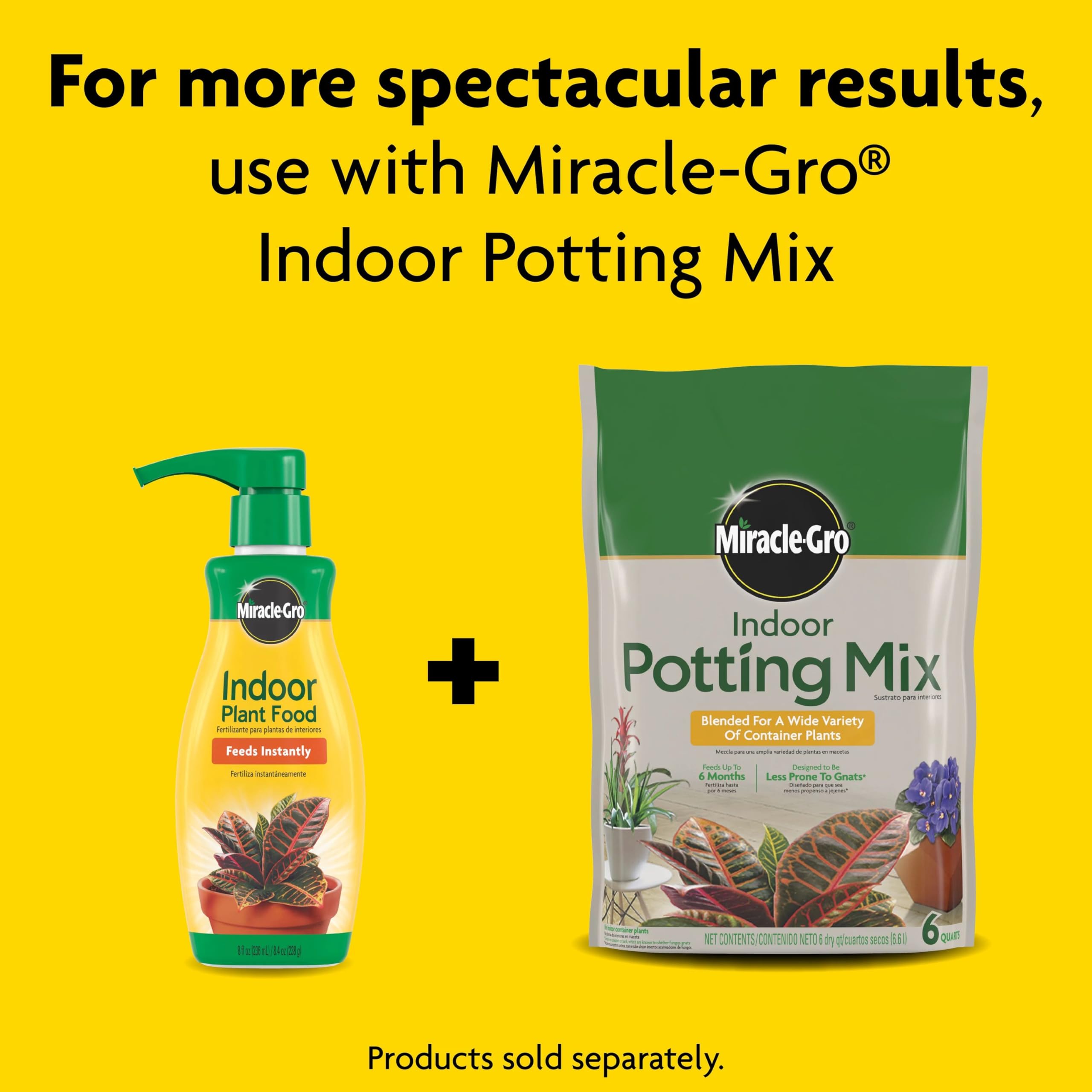 Miracle-Gro Indoor Plant Food pack with plants in the background