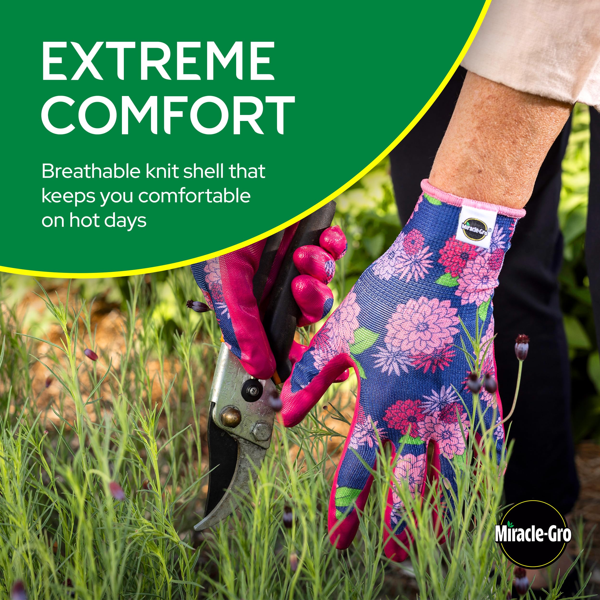 Miracle-Gro Nitrile Gardening Gloves in use while planting