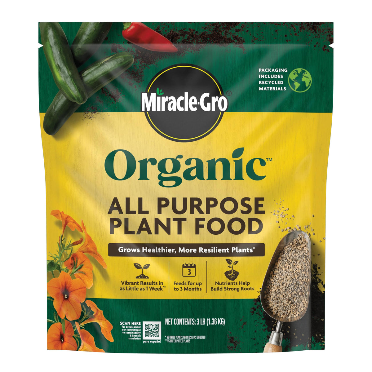 Miracle-Gro Organic All Purpose Plant Food 3 lb package front view