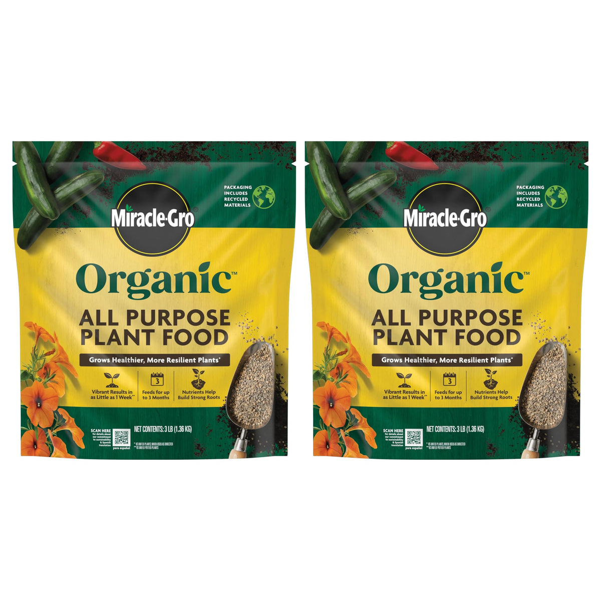Miracle-Gro Organic All Purpose Plant Food 3 lb packaging front view