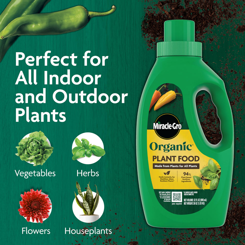Miracle-Gro Organic Plant Food 32 fl. oz. back view