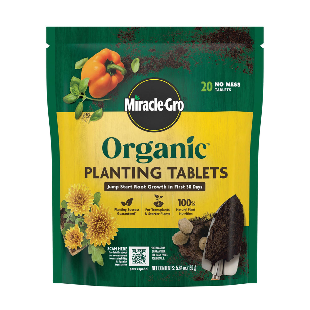 Miracle-Gro Organic Planting Tablets package front view with 20 tablets