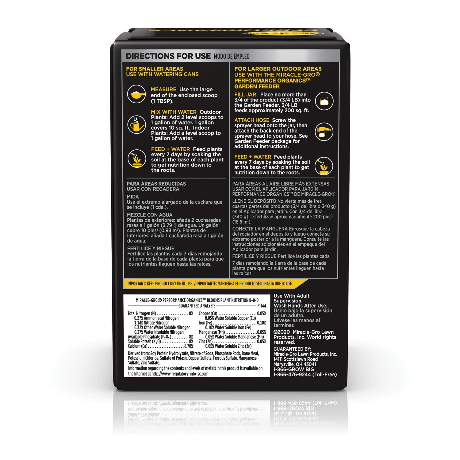 Miracle-Gro Performance Organics Blooms Plant Nutrition 1 lb back view