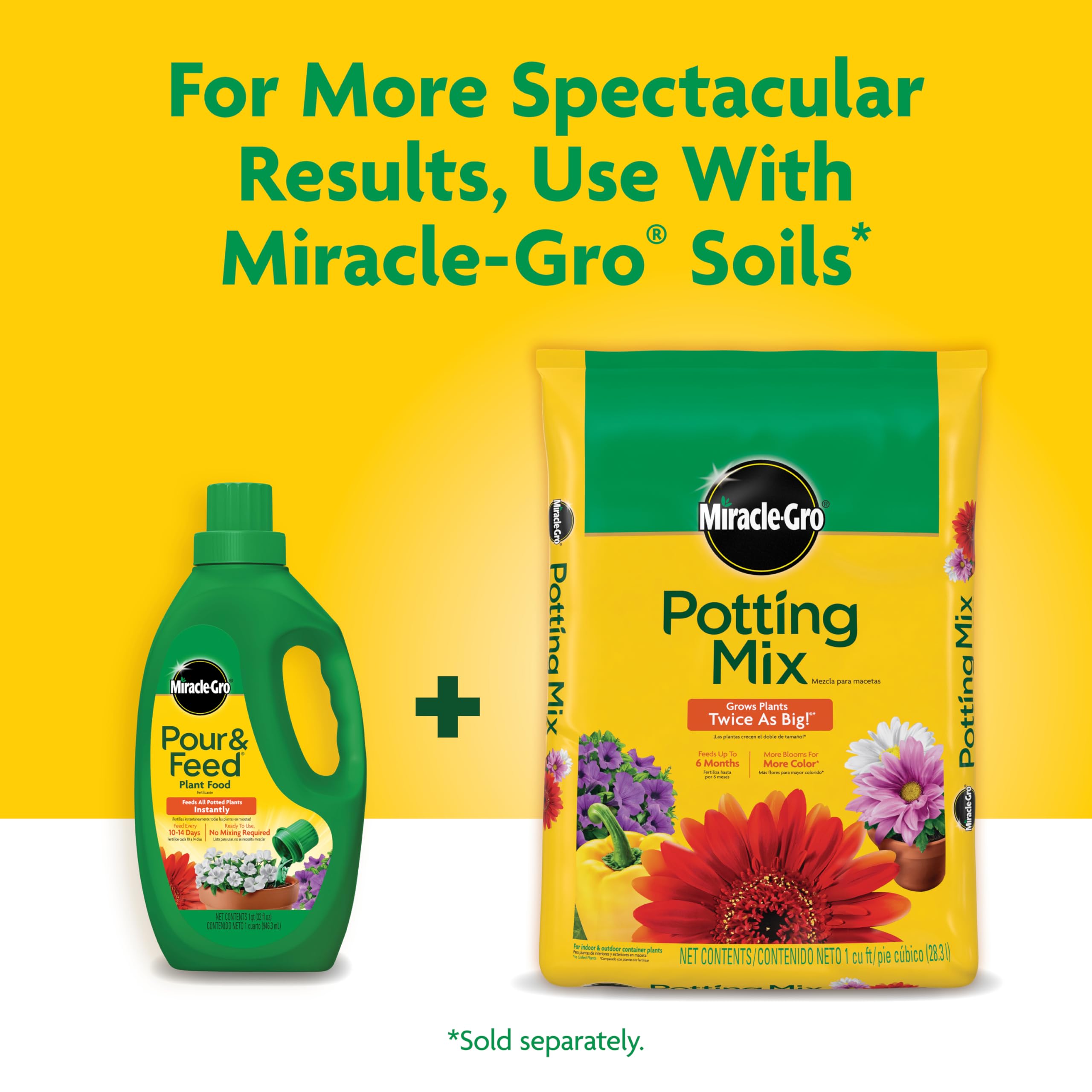Miracle-Gro Pour & Feed Plant Food 32 fl oz in use with potted plants
