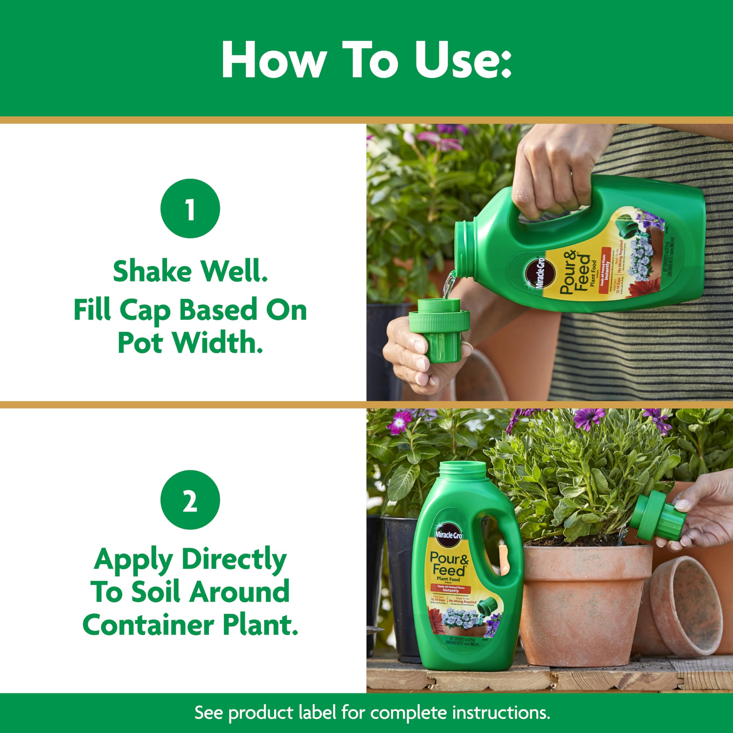 Miracle-Gro Pour & Feed Plant Food 32 fl oz label close-up