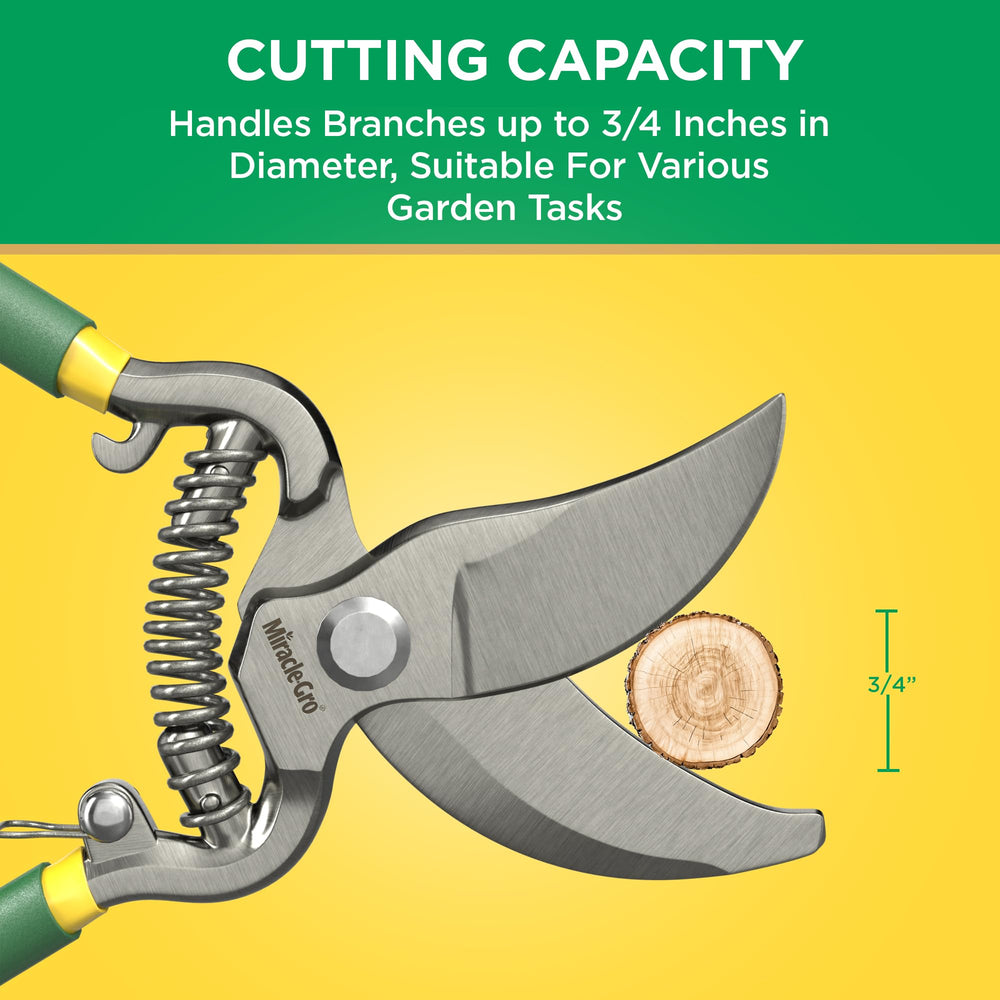 Miracle-Gro pruning shears cutting through soft stems
