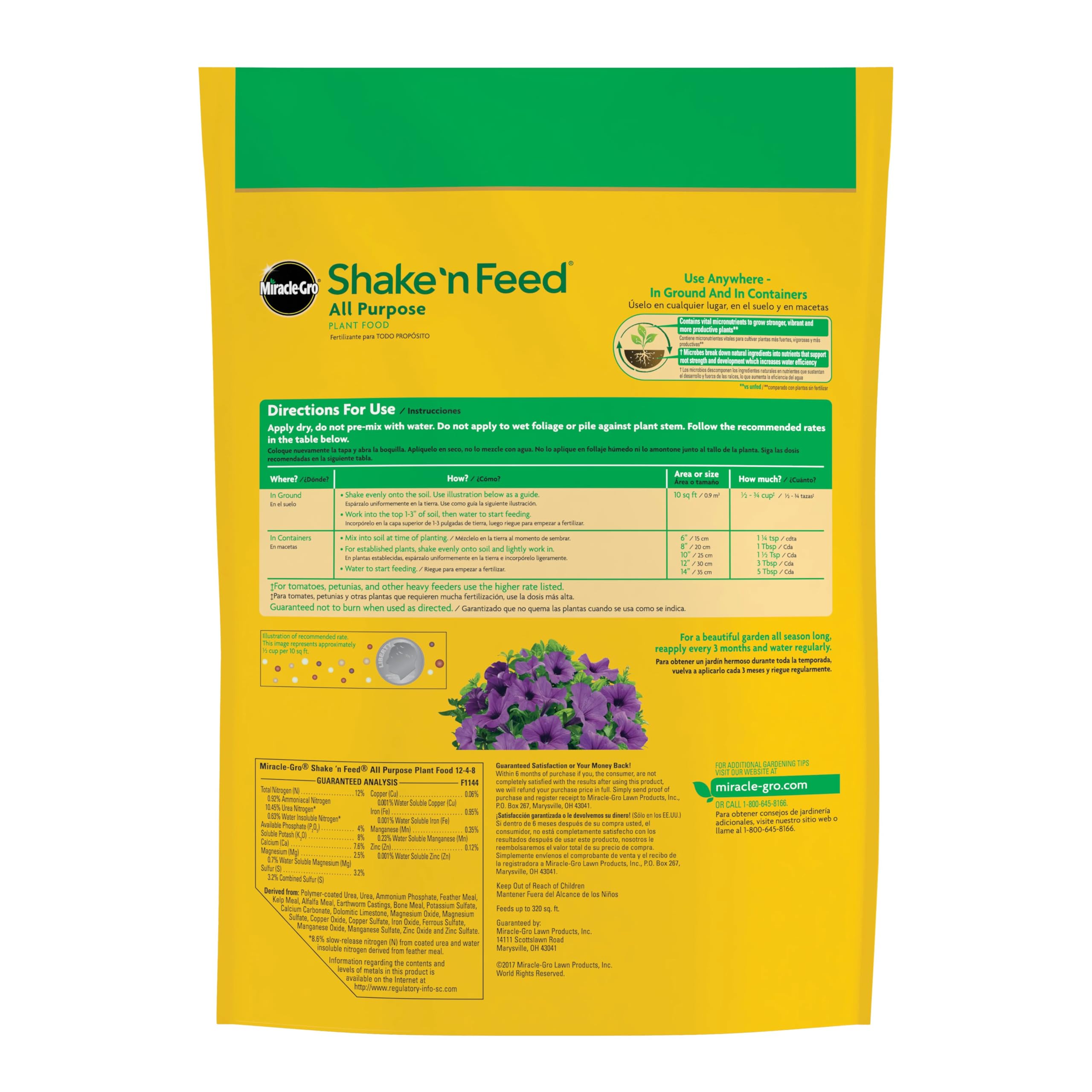 Miracle-Gro Shake 'N Feed packaging with granules