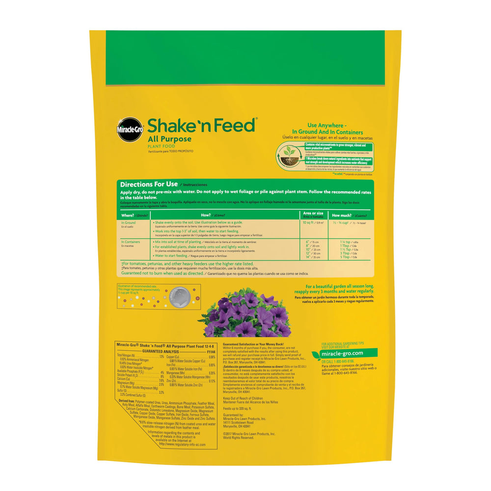 Miracle-Gro Shake 'N Feed packaging with granules