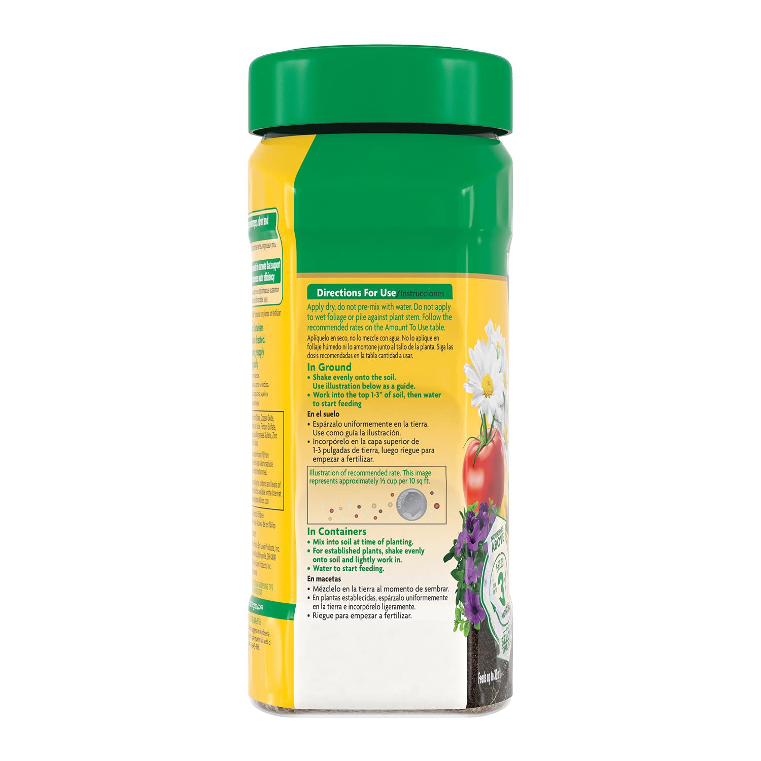 Miracle-Gro Shake 'N Feed plant food being applied in garden