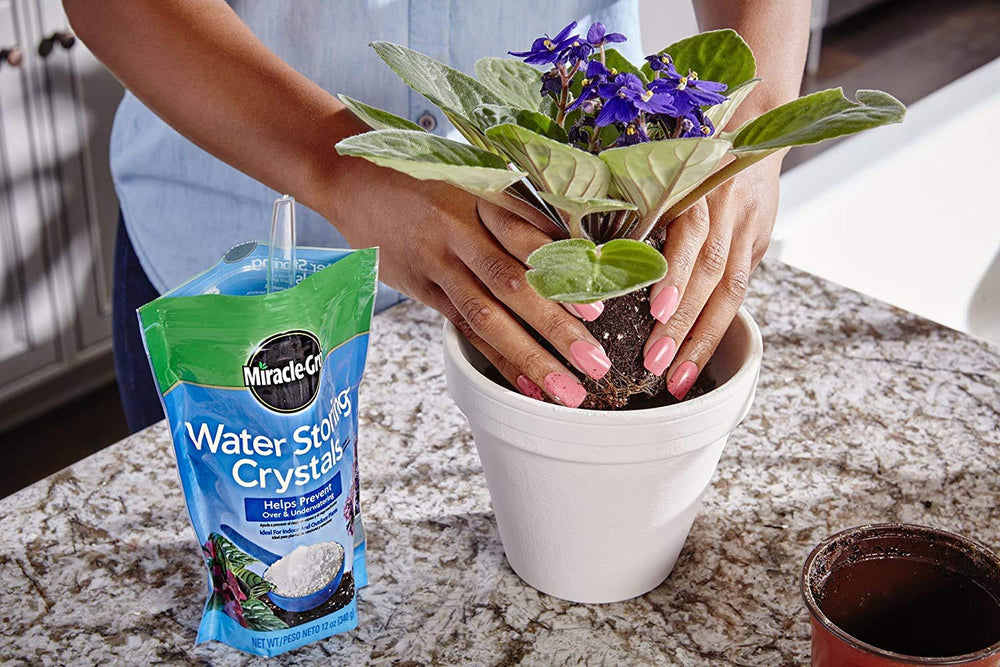Miracle-Gro Water Storing Crystals used in a garden setting
