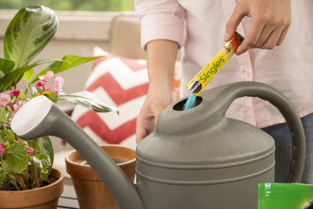 Miracle-Gro Watering Can Singles All Purpose Plant Food close-up of packet