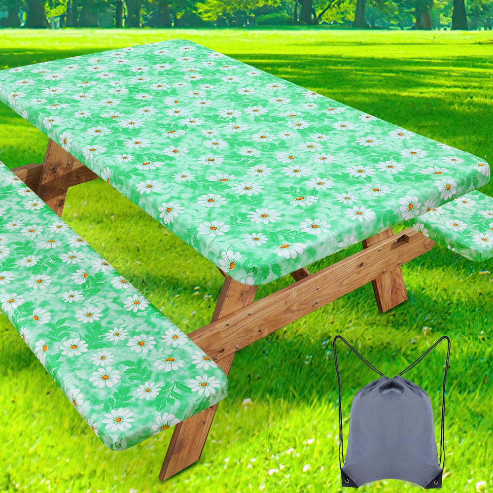 misaya picnic table cover set with green daisy pattern