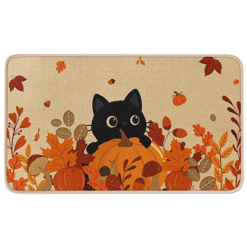 Miss Adola Fall Door Mat featuring pumpkin cat design