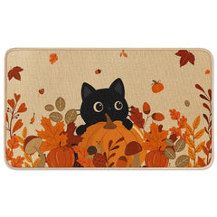Miss Adola Fall Door Mat featuring pumpkin cat design