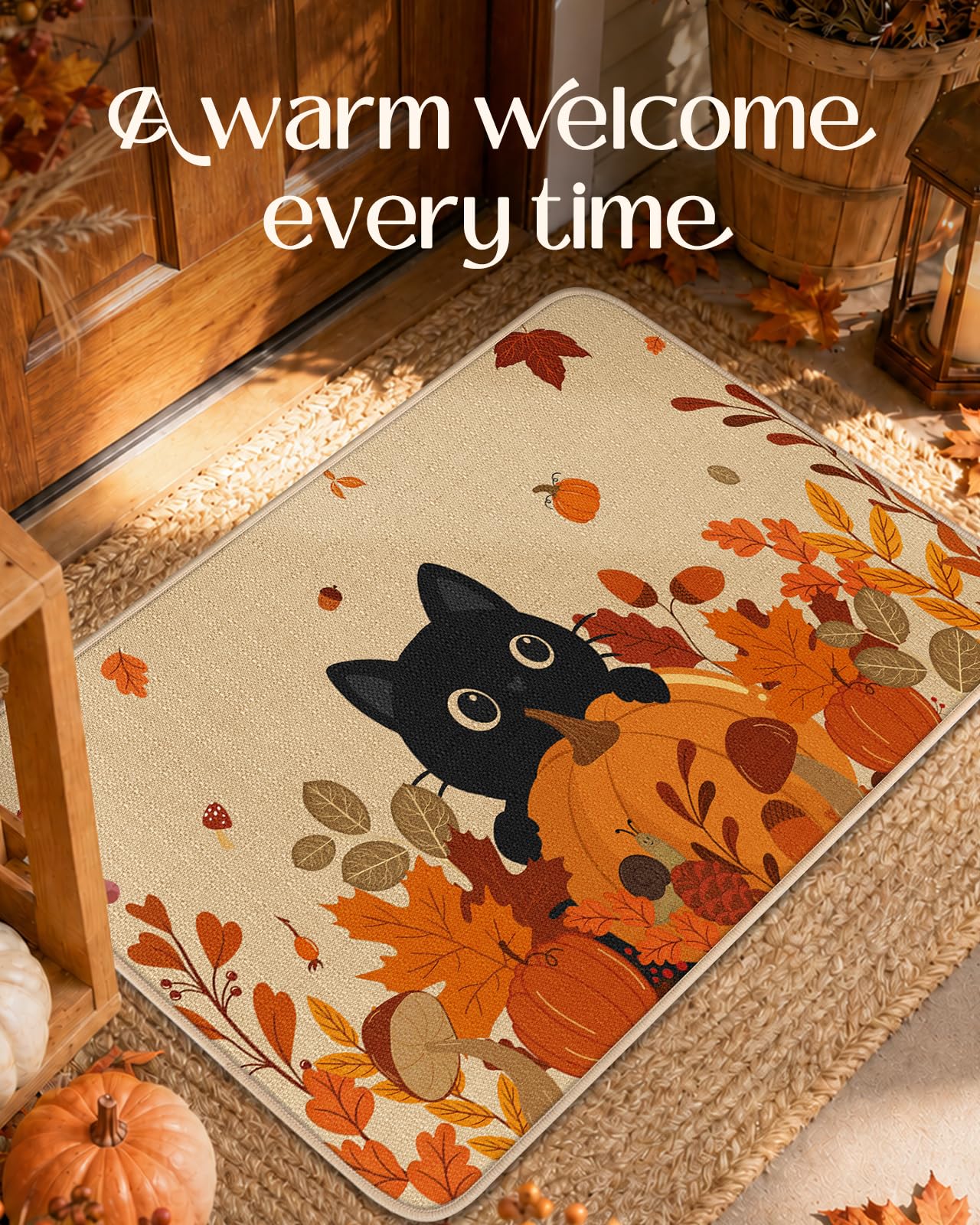 Miss Adola Fall Door Mat on a front porch