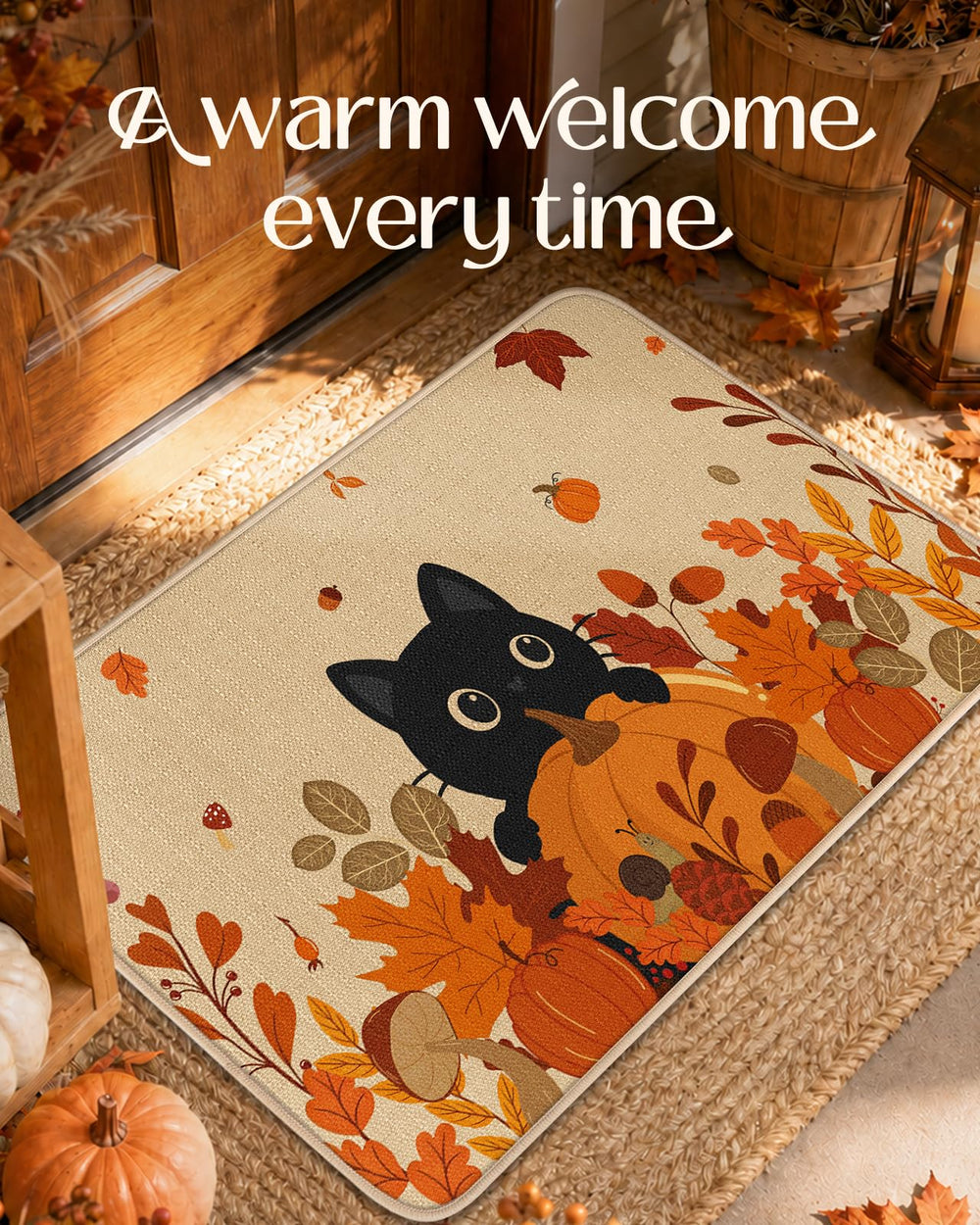 Miss Adola Fall Door Mat on a front porch