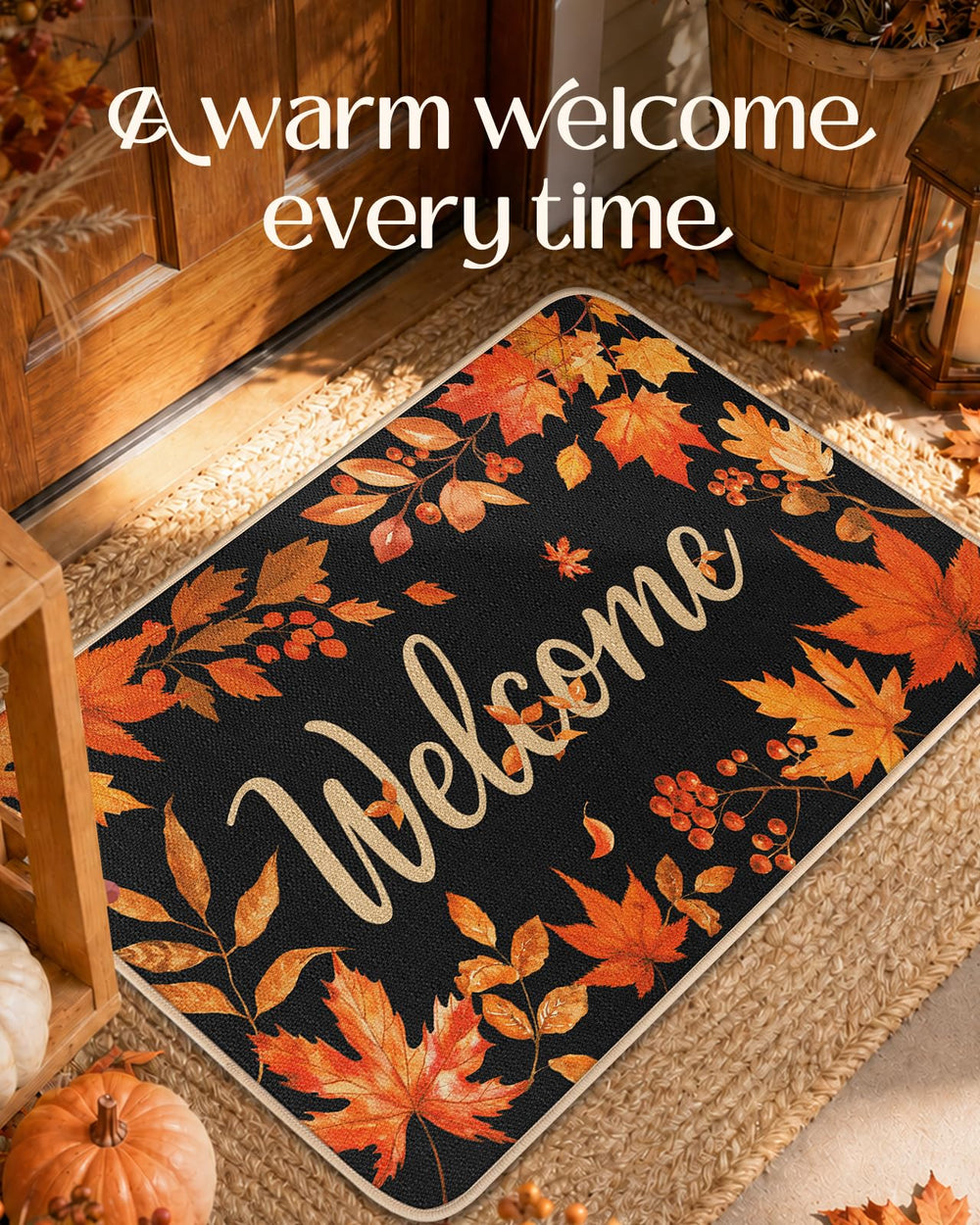 Miss Adola Fall Door Mat on a front porch