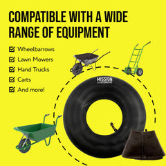 Mission Automotive inner tubes fitting on a lawn mower wheel