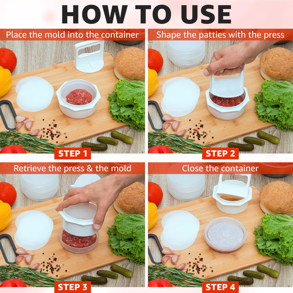Mission Gallery Hamburger Press in use with raw patties