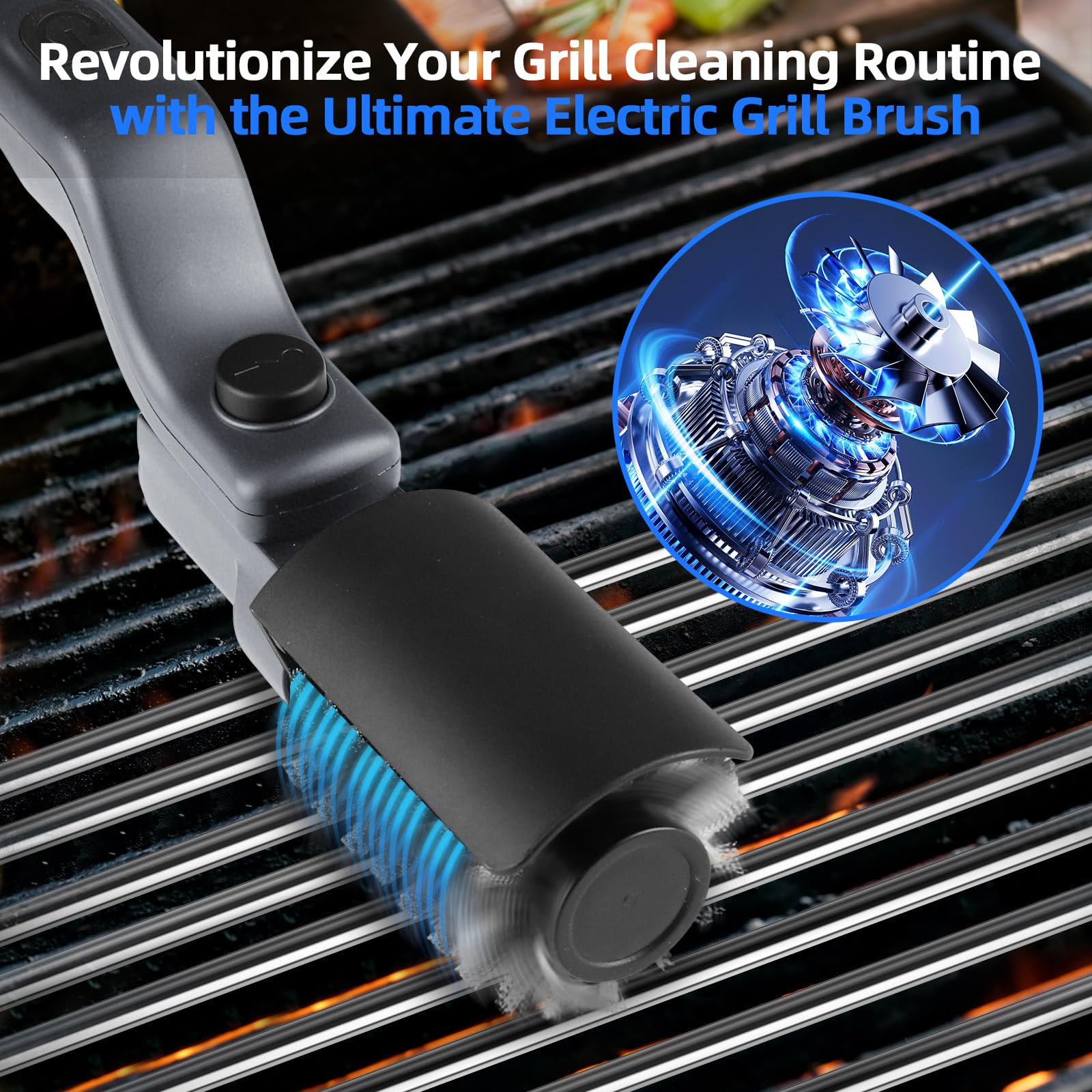 Mistcado Electric Grill Brush adjustable head showcasing cleaning angle