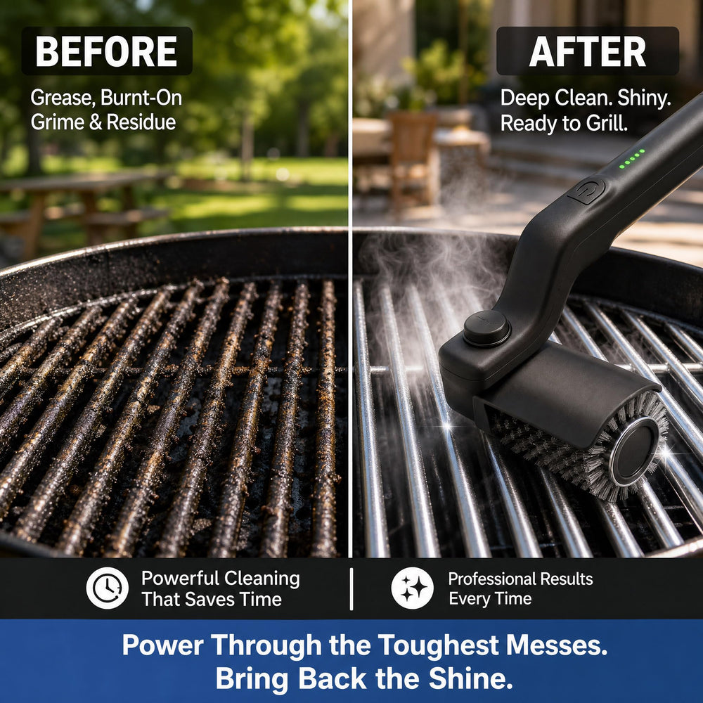 Mistcado Electric Grill Brush in use on grill