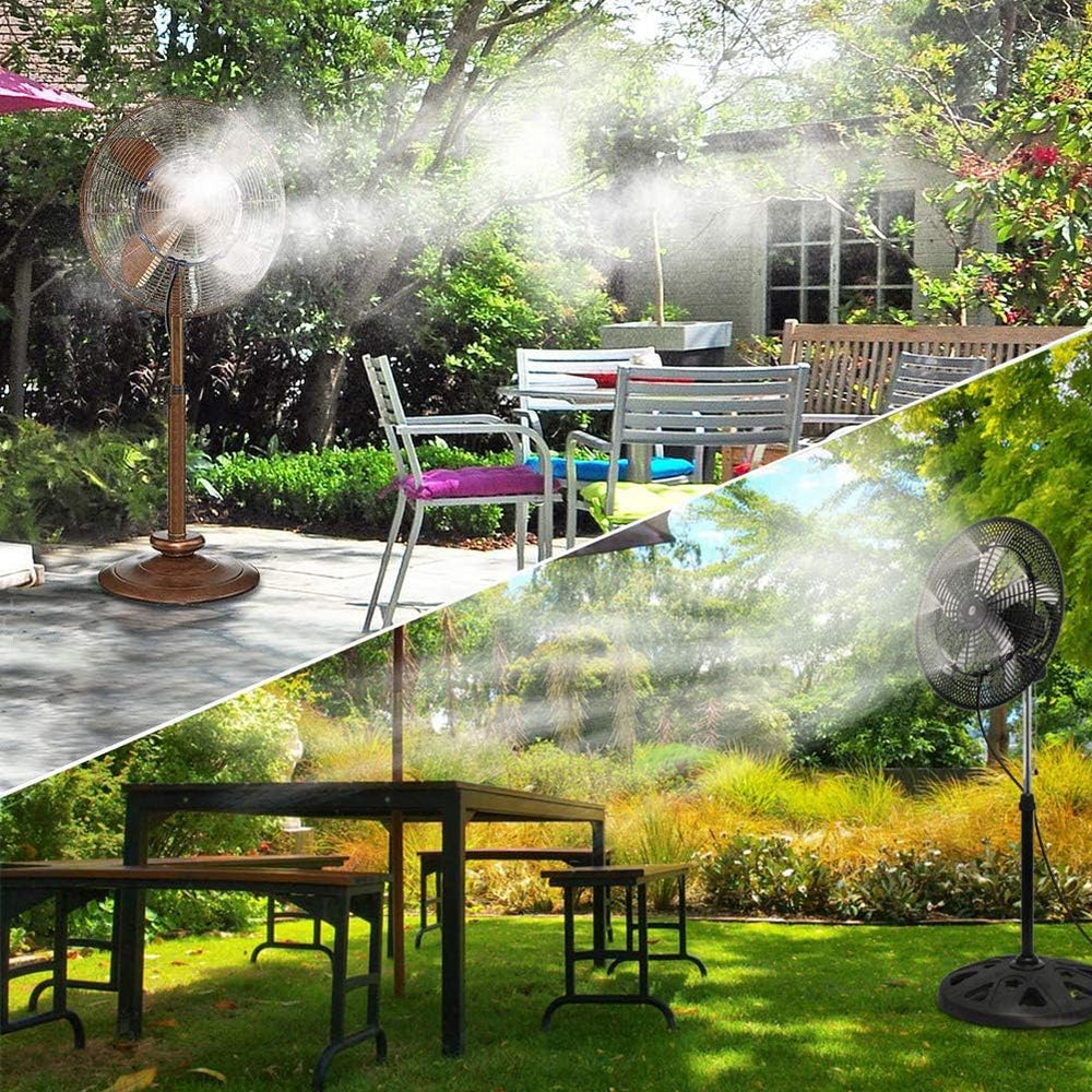 Misting fan in use on a hot summer day