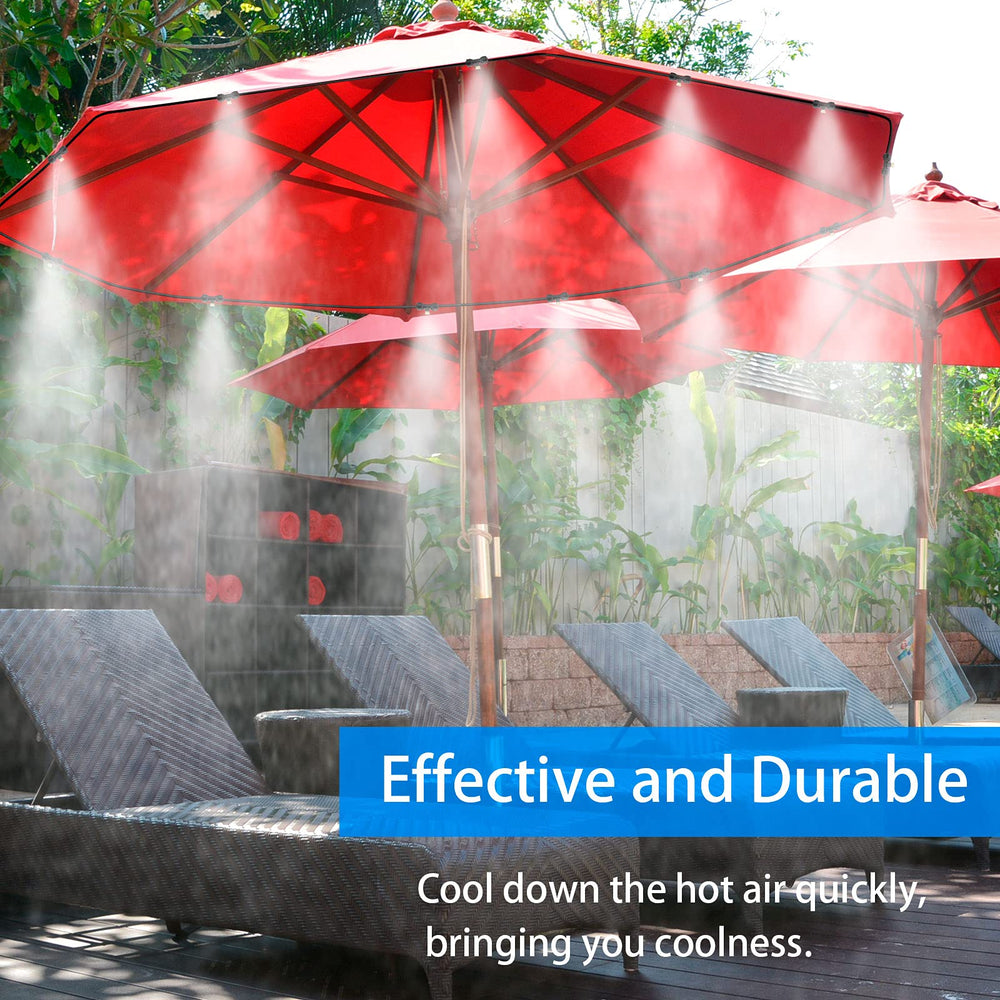 Misting setup in a garden using Petutu nozzles