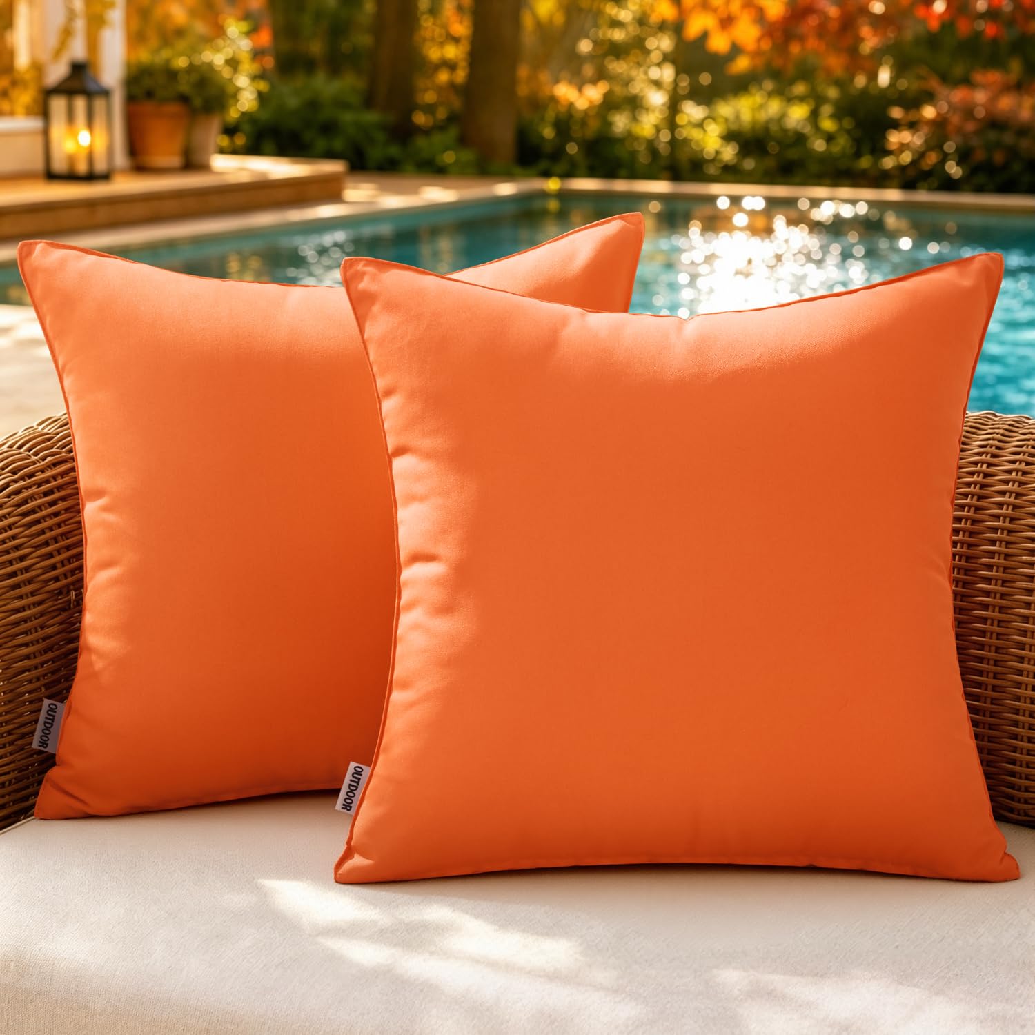 MIULEE 18x18 orange outdoor waterproof pillow cover front view