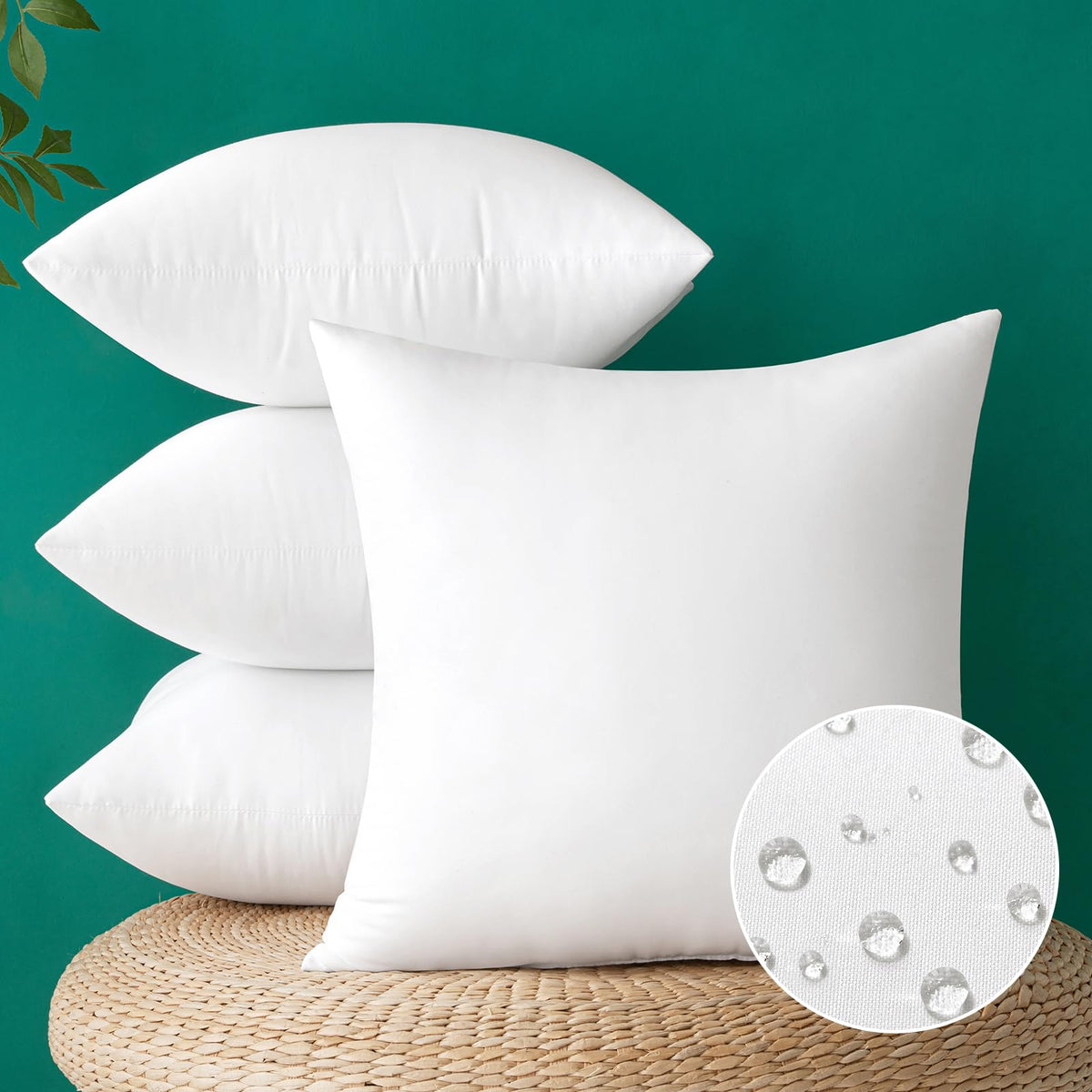 MIULEE 20x20 inch outdoor pillow insert pack of 4 in white