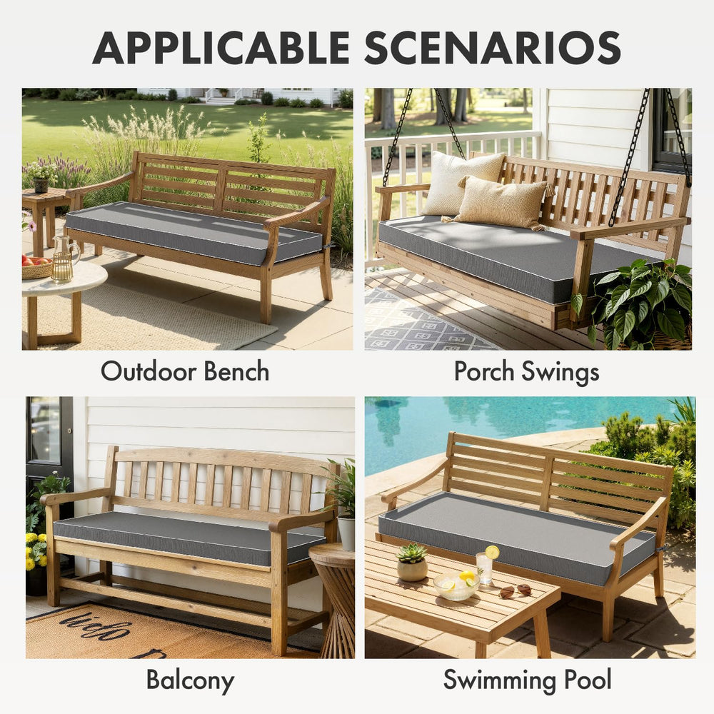 MIULEE Dark Grey Outdoor Bench Cushion showing tie straps