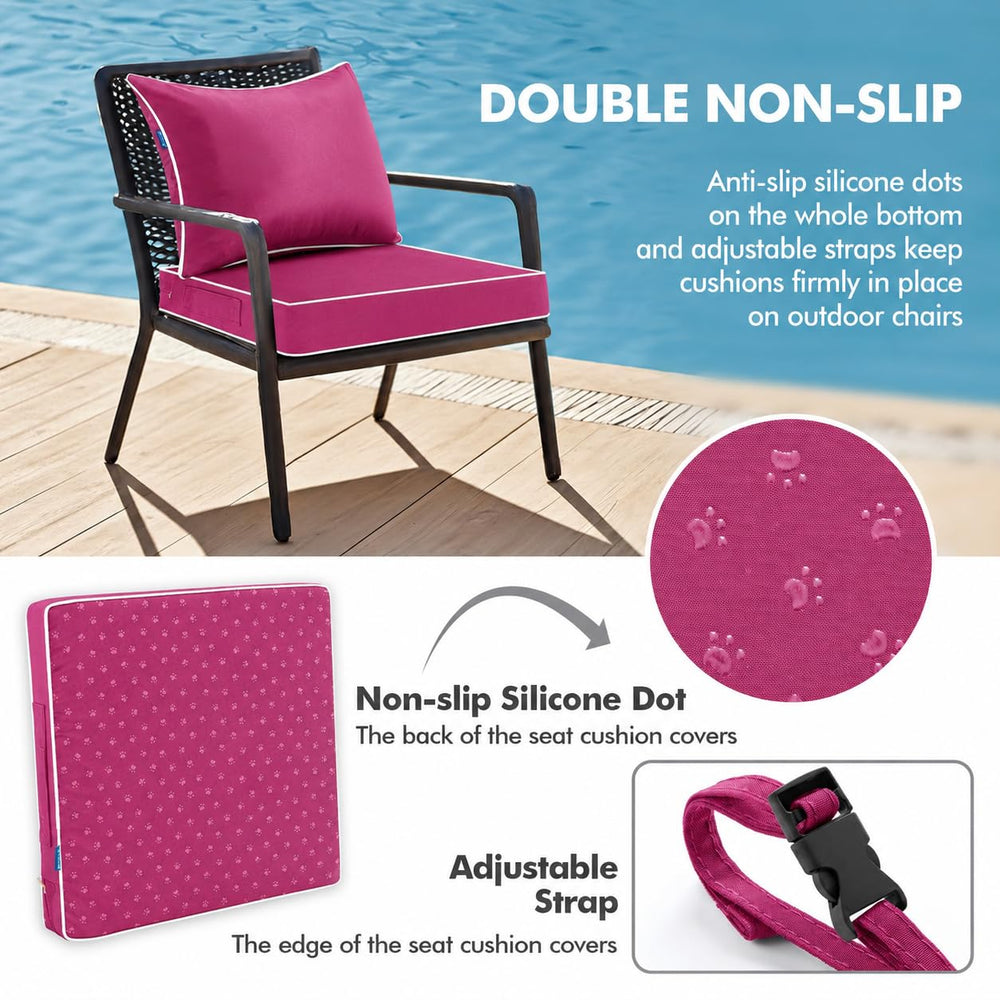 MIULEE Hot Pink Outdoor Seat Cushion showing zipper detail