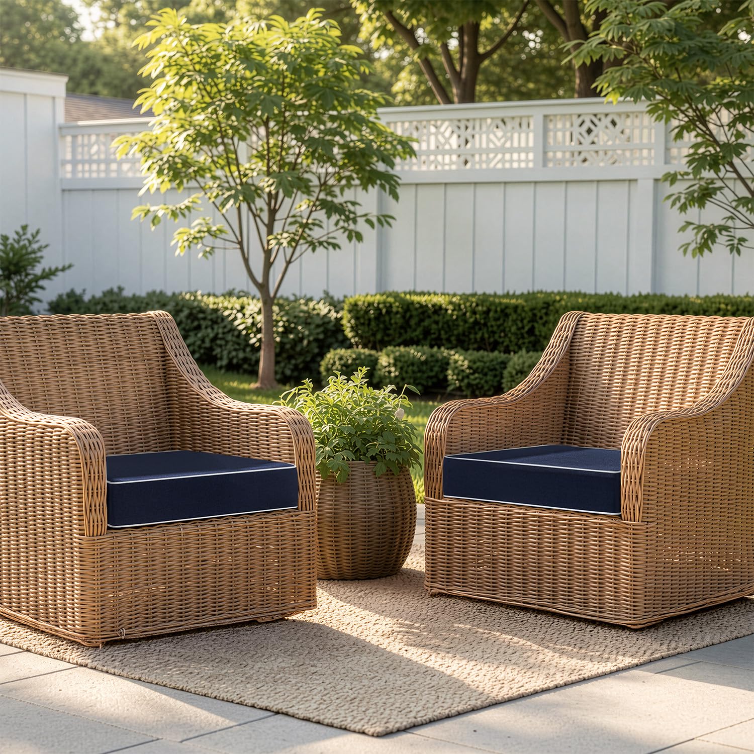 MIULEE Navy Outdoor Cushions side view on patio chair
