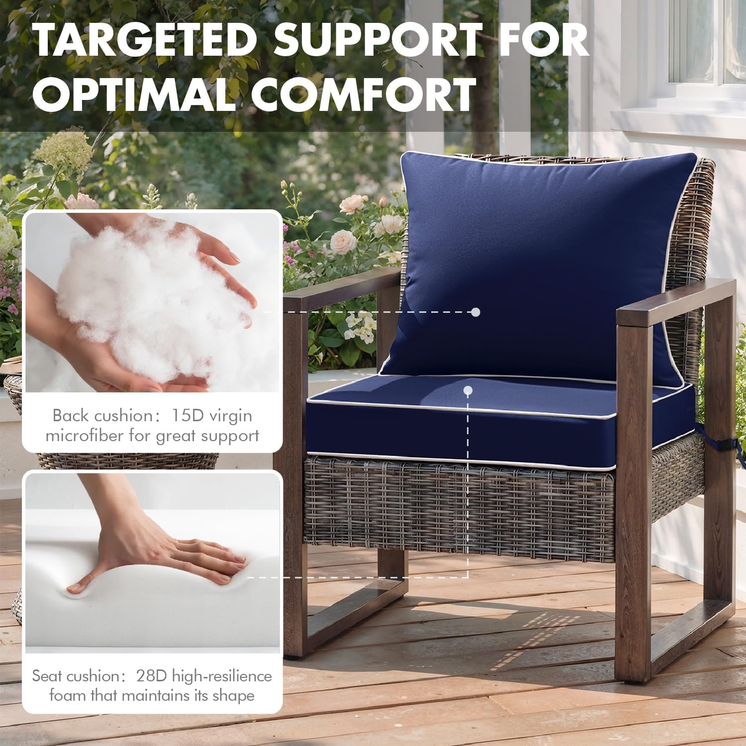 MIULEE Navy Outdoor Seat Cushion in a patio setting